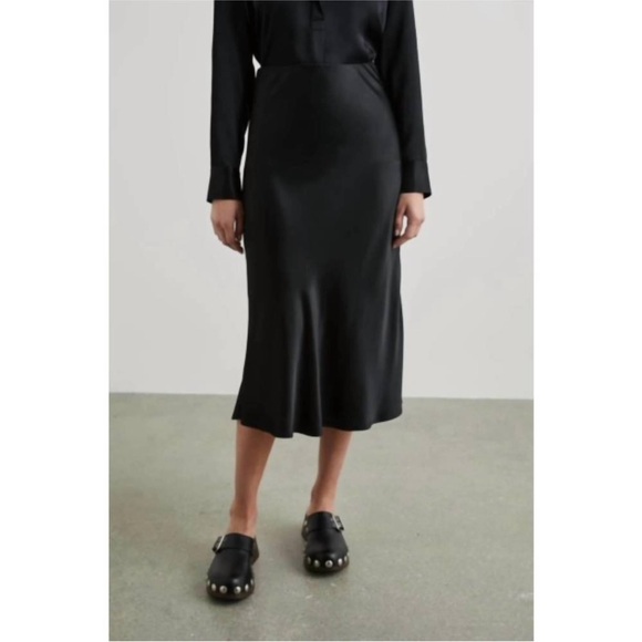 Rails Berlin Luxe Satin Midi Skirt Black Bias Cut High Rise | Size Small - Picture 3 of 12